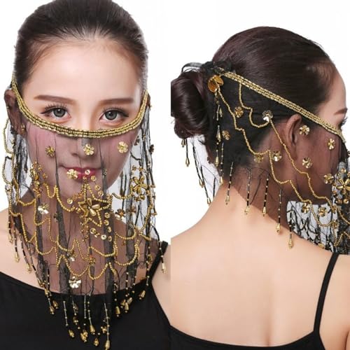 RUNRAYAY Damen Bauchmaske Maske Schöne Schleier mit Perlen glänzen Stammbaustanz Accessoires Halloween Make-up Ball Maske Accessoires Damen von runrayay