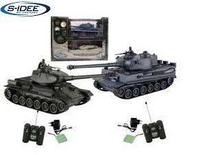 s-idee® 01919 2 x Battle Panzer 1:28 German Tiger T-34 mit integriertem Infrarot Kampfsystem 2.4 Ghz RC R/C Ferngesteuerter Panzer, Tank, Kettenfahrzeug 1:24, Neu 99824 von s-idee