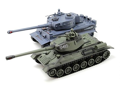 s-idee® 01919 2 x Battle Panzer 1:28 German Tiger T-34 mit integriertem Infrarot Kampfsystem 2.4 Ghz RC R/C Ferngesteuerter Panzer, Tank, Kettenfahrzeug 1:24, Neu 99824 von s-idee