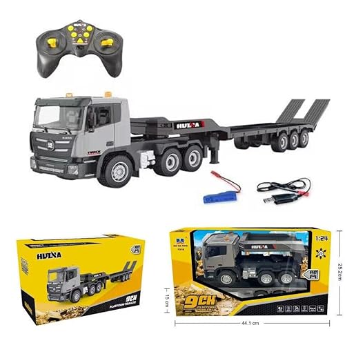 s-idee® 1318 grau RC Tieflader LKW Huina 1:24 9-Kanal Licht & Sound ferngesteuert mit 2,4GHZ Technik von s-idee