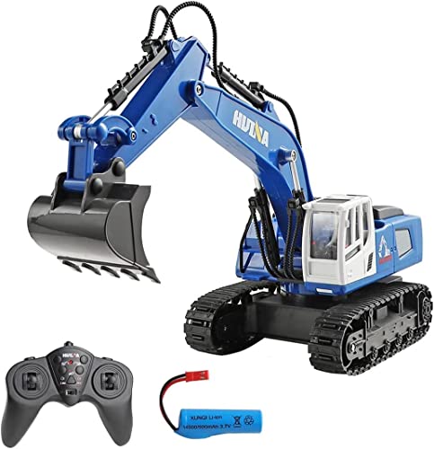 s-idee® 1558 blau Ferngesteuerter RC Bagger 1:18 Huina Spielzeug für Kinder - RC Bagger mit Metall Schaufel, 680° Drehung, Licht und Soundeffekten von s-idee