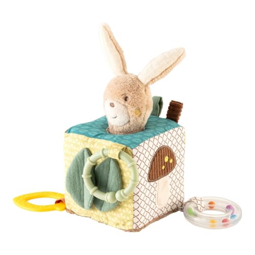 sOlini Activity-Würfel Hase Forest Friends - mit Quietsche, Rasselring, Beißring - 26 cm groß - C-Ring zur Befestigung - aus Plüsch - ab Geburt geeignet von sOlini