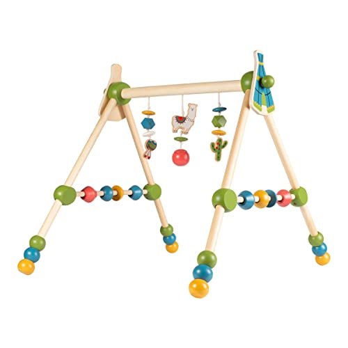 solini Spieltrapez Lama, höhenverstellbar, Spielbogen für Babys, bunte Tiere, Ringe u. Kugeln, aus Holz, Babyspielzeug von sOlini