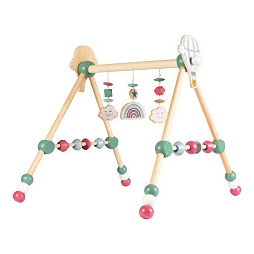 solini Spieltrapez Wolke, höhenverstellbar, Spielbogen für Babys, bunte Tiere, Ringe u. Kugeln, aus Holz, Babyspielzeug von sOlini