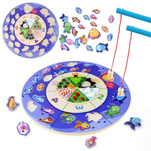 sacemontic Montessori Spielzeug ab 12 3 4 5 Jahre Magnetische Angelspiel Holz Magnetspiel Magnete Motorikspielzeug Sortierspiel Kinderspielzeug für Kinder von sacemontic