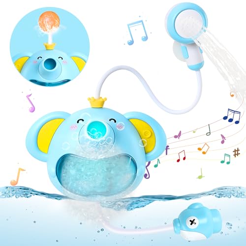 Baby Badewannenspielzeug, Elefant Badespielzeug Bubble Mit Musik Seifenblasenmaschine Baby ab 1 2 3 4 Jahr mit Wasserdusche und Automatischer blasender Ball Brunnen Geschenke für Jungen und Mädchen von sacemontic