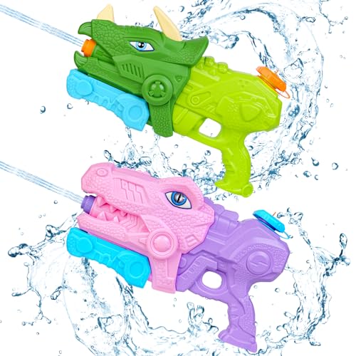 2 Pcs Dino Wasserpistole Kinder 1400ml Wasserpistole Mit Großer Reichweite Wasserspritzpistole Wasserspritzpistolen Reichweite 10-11 Meter Water Gun Garten für Kinder und Erwachsene von sacemontic