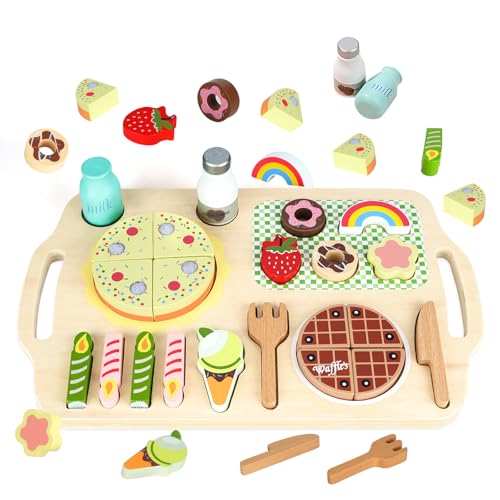 Kinderküche Spielküche Zubehör aus Holz , Kinderspielzeug holzspielzeug ab 3 4 5 Jahr Rollenspiel Spielzeug kinder küche Lebensmittel kinderküchen Montessori Spielzeug Set Mädchen Geschenke von sacemontic