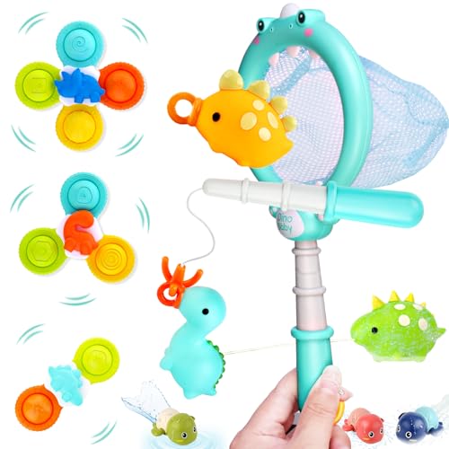 Baby Badespielzeug, 12 St Badewannenspielzeug Set mit Saugnapf Spielzeug Baby Ab 1 2 3 4 Jahr, Fischernetz Angelspiel Schwimmendem Squirting-Spielzeug Weihnachten Badewannen Geschenke für Kleinkinder von sacemontic