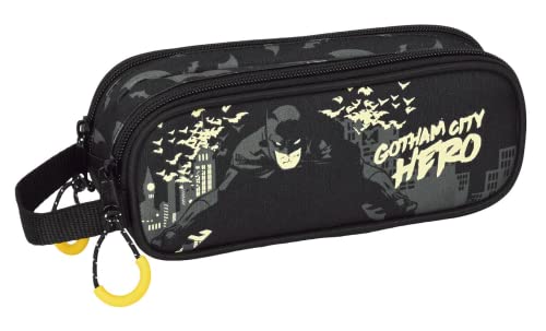 Safta 812269513 Federmäppchen mit Zwei Batman Hero, 21 x 8 x 6 cm, Schwarz von safta