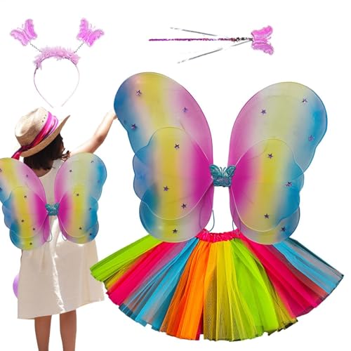 saibunratus Prinzessinnen-Feenkleid, Cosplay-Set für Kinder, Cosplay-Zubehör, Verkleidungs-Outfit, inklusive LED-Flügeln, Tutu-Rock, Stirnband, für Mädchen von 3–12 Jahren von saibunratus