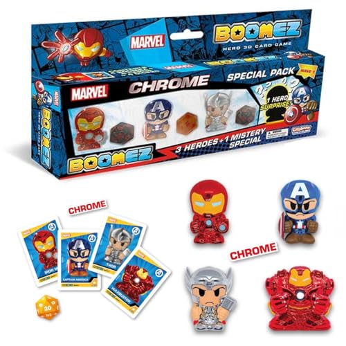 Cicaboom, Marvel Boomez Chrome, Marvel Superheroes Chrome Charaktere von Iron Man Thor Captain America und Hulkbuster, Spiele für Kinder vom Kiosk, Marvel Charaktere mit Würfeln und Spielkarten von #sbabam