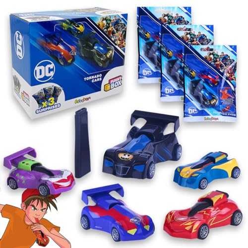 Sbabam Funny Box DC Tornado Cars, Luftige Kinderautos mit DC-Figuren, Pack 3 Stück, Spiele für Kinder von Zeitungskiosk - Batman-Maschine, Joker, Superman und andere Ideale als Baby-Geschenk von #sbabam