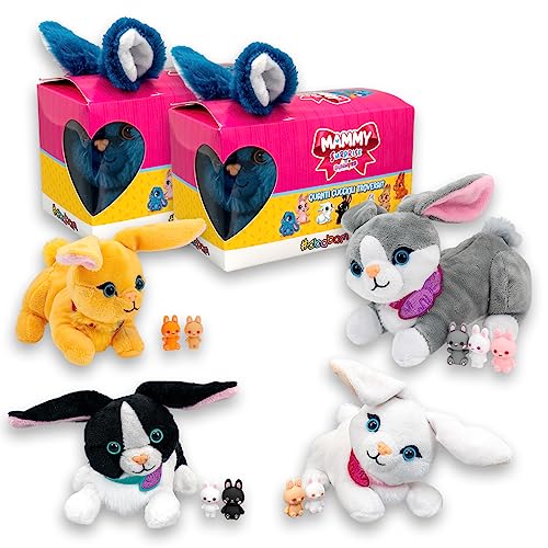 Sbabam Mammy Surprise Bunnies, Super Weiches Kuscheltier Kaninchen mit Niedlichen Jungen, 2er-Pack, Plüsch mit Tragetasche, Spielzeug ab 3 Jahre, Kleine Tiere Figuren als Baby Geschenk von #sbabam