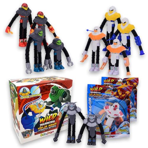 #sbabam, Funny Box Wild Warriors Ninja Arms Stretch Attack, Ninja-Spielzeug mit Masken und austauschbaren Waffen, 2 Stück, Kriegerspielzeug, ausziehbare Arme und Beine, Spiele für Kinder vom Kiosk von #sbabam