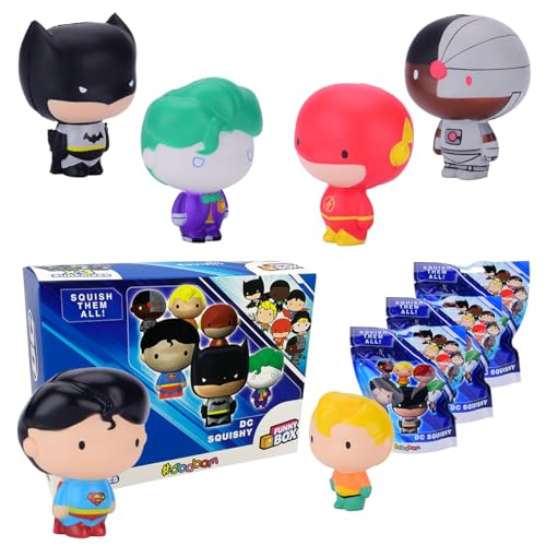 #sbabam Funny Box DC Squishy Heroes, Spiele für Kinder 3 Stück, Squishy Anti-Stress-Spielzeug, Geschenkideen für Kinder, Sie können Superhelden wie Superman, Flash, Joker und Cyborg Finden von #sbabam