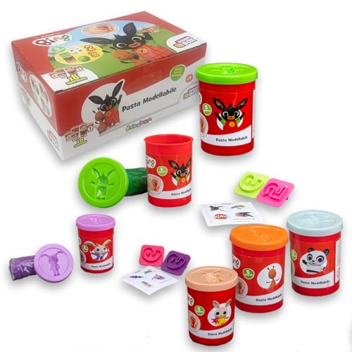 #sbabam Funny Box Bing, Knete Set für Kinder mit Kleber, Teig Werkzeuge und Formen Knete Zubehör, 6 Farbige Tiegel - Spielzeug ab 3 Jahre mit Bing, Sula und Anderen Figuren von #sbabam