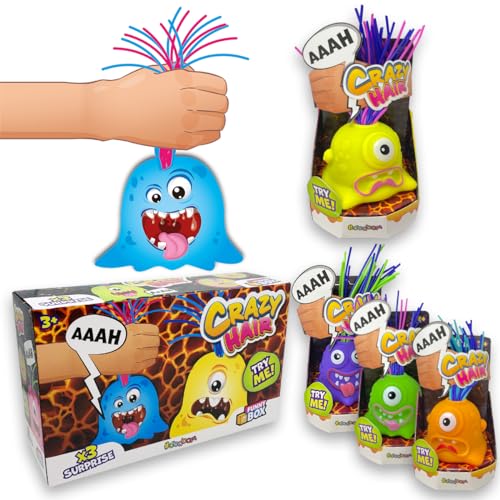 #sbabam Funny Box Crazy Hair, Kiosk Kinder Spiele, Pack 3 Stücke, Monster Spielzeug für Kinder mit Bunten Haaren Machen Lustige Geräusche, Baby Geschenk Monster mit Batterien Enthalten von #sbabam