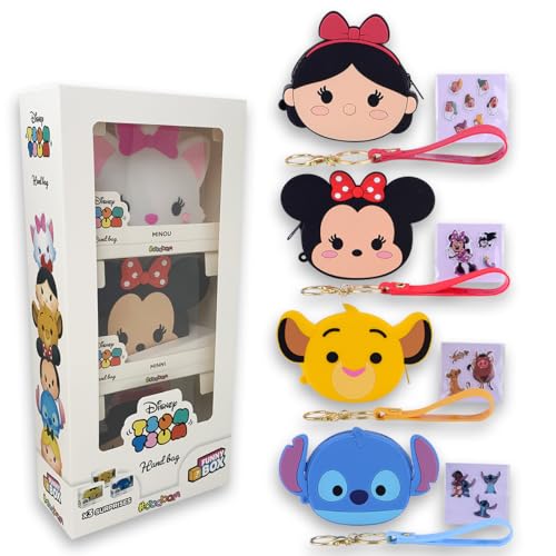 #sbabam Funny Box Disney Tsum Tsum Hand Bag, Handtasche für Mädchen und Mädchen mit Disney-Figuren, Gadget Geburtstag Mädchen mit Aufkleber und Band, weiche Mädchentasche mit Minnie, Stitch und von #sbabam