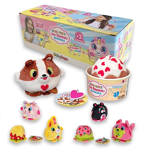 #sbabam Funny Box Doki Doki Ice Cream Reversible, Spielzeug ab 3 Jahre für Kinder, 3er-Pack, Tiere Figuren und Wendbares Kuscheltier, Duft in Form eines Eisbechers als Baby Geschenk von #sbabam