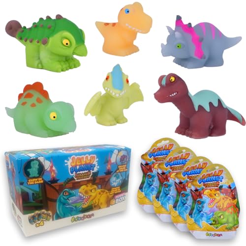 #sbabam Funny Box Jurassik Friends Jelly Planet, Superweiche Kinder Dinosaurier, 4 Stück, Kinderspielzeug Kiosk mit T-Rex Triceratops und Anderen - Spielzeug-Tiere für Kindergeschenke 3 Jahre von #sbabam