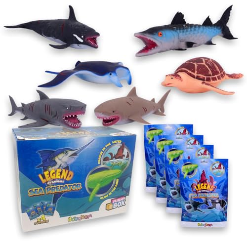 #sbabam Funny Box Legend of Animals Sea Predators, Spielzeug für Kinder, Kinderspielzeug, weiche Dehnbare Puppen, Gadget für Kinder, 4 Stück mit Tiger-Hai, Orca und Anderen von #sbabam