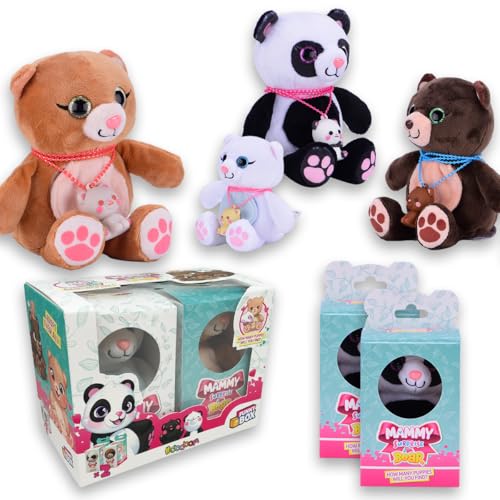 #sbabam Funny Box Mammy Surprise Bear, Plüschbär mit Mini-Welpen, 2 Stück, weiche Tierpuppen, Kinderspielzeug für Zeitungskioske - Teddybärpuppe mit Anhängern Ideal für Mädchengeschenke von #sbabam