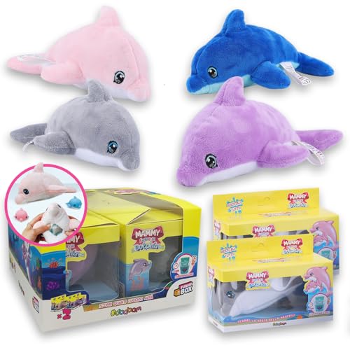 #sbabam Funny Box Mammy Surprise Delphin, Spiele für Kinder vom Zeitungskiosk, Plüschdelfin mit Minijungen, 2 Stück, weiche Tierpuppen, Spiel für Kinder – ideale Puppe für Geschenke für Mädchen von #sbabam