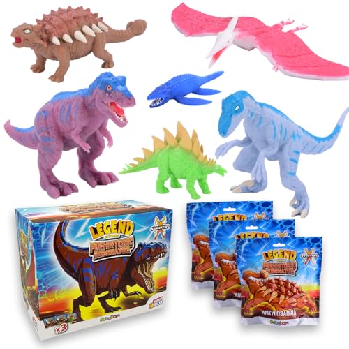 #sbabam Funny Box Prähistorischer Dominator, Ausziehbare Dinosaurier für Kinder mit Spezialeffekten, 3 Stück, Kinderspielzeug Kiosk mit T-Rex, Triceratops und Anderen, Maxi Size Toy Animals +3 Jahre von #sbabam