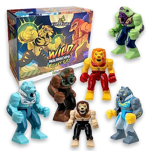 #sbabam Funny Box Wild Warriors Beast Fury, Roboter Kinder, 4er-Pack, Spielzeug ab 3 Jahre in Beuteln als Baby Geschenk, Spielzeug mit Roboter-Krieger-Tieren und Inklusive Spielkarten von #sbabam