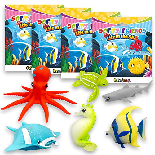 #sbabam Softy Friends Life in The Sea, Squishy Spielzeug mit Meerestieren, 4er-Pack, Weiche Tiere Figuren wie Oktopus, Meeresschildkröte und Andere, Spielzeug ab 3 Jahre als Baby Geschenk von #sbabam