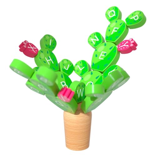 scyca Balancierendes Kaktusspielzeug, Alphabet-Lernspielzeug aus Holz - Kaktusförmige Stapelblöcke, Balancierspiel aus Holz zum Buchstabenlernen - Multifunktionales -Spielzeug, pädagogische von scyca