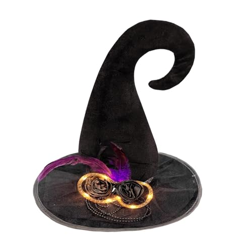 scyca Halloween Hexenhut, beleuchteter Hexenhut | Zaubererhüte | Hexenhüte für Frauen, schwarzes Hexenhut-Halloween-Kostüm mit schwarzer Rose für Halloween-Kostüm-Verkleidung von scyca