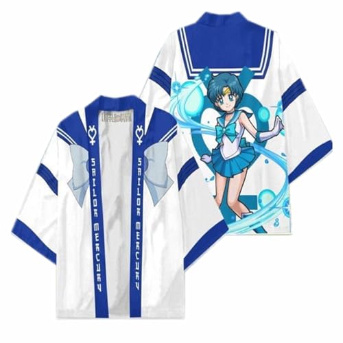 sdfsdfsd Anime Sailor Moon 3D-Druck Haori Kimono, Unisex Umhang für Manga, Matrosen, Mercury, Ami, Fan, Cosplay, Geschenk von sdfsdfsd