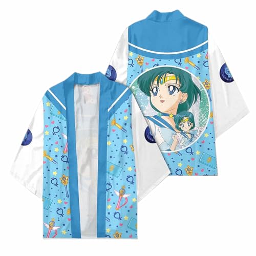 sdfsdfsd Anime Sailor Moon 3D-Druck Haori Kimono, Unisex Umhang für Manga, Matrosen, Mercury, Ami, Fan, Cosplay, Geschenk von sdfsdfsd