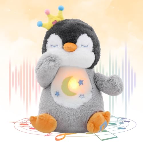 seOSTO Beruhigende Pinguine, Atmende Pinguine, Schlafotter Plüsch mit Atembewegung und Musik Musikalische, Beruhigungspuppe für Baby Spielzeug, Neue Baby Geschenke von seOSTO