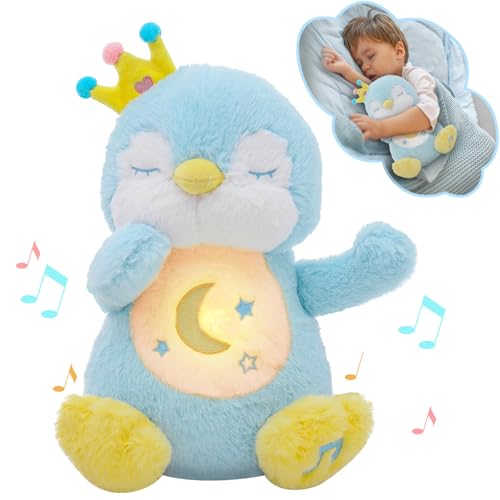 seOSTO Beruhigende Pinguine, Atmende Pinguine, Schlafotter Plüsch mit Atembewegung und Musik Musikalische, Beruhigungspuppe für Baby Spielzeug, Neue Baby Geschenke von seOSTO