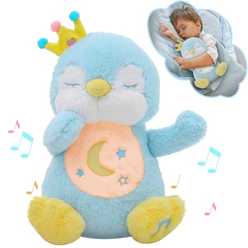 seOSTO Beruhigende Pinguine, Atmende Pinguine, Schlafotter Plüsch mit Atembewegung und Musik Musikalische, Beruhigungspuppe für Baby Spielzeug, Neue Baby Geschenke von seOSTO