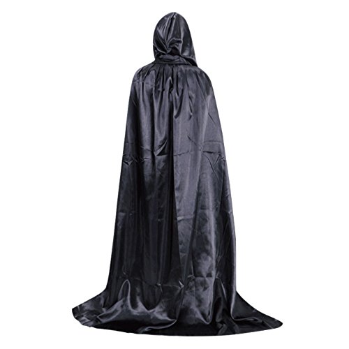 semen Damen Herren Halloween Umhang Satin Karneval Fasching Kostüm Cape mit Kapuze (Schwarz) von semen