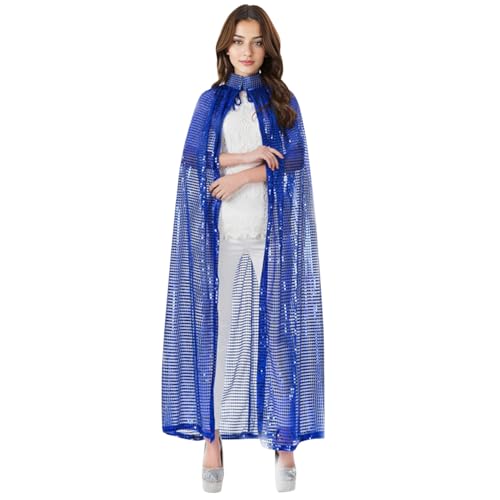 semen Halloween Weihnachten Party Fancy Glänzend Langer Umhang Pailletten Cosplay Kostüm Umhang Umhang Hexe Robe Oberbekleidung (Blau) von semen