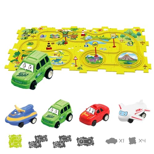 TrackMates Kids Car Track Set, Puzzle Track Car Play Set, Puzzle Kids Car Track Set, DIY Assembling Electric Race Car Track Set, 4 Themes - Stimulate Children's Creativity (Dinosaur-15PCS) von senmew