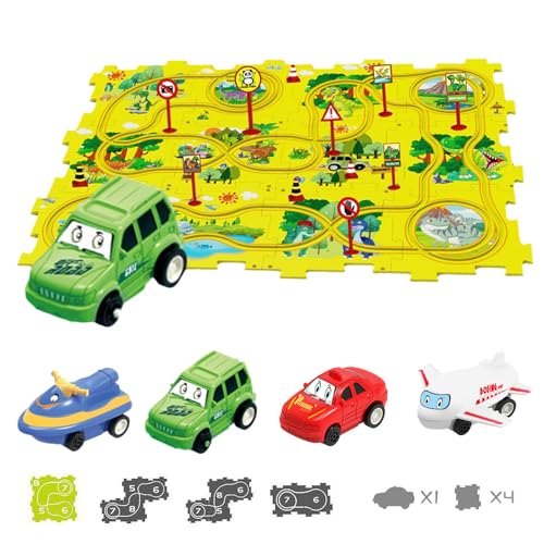 TrackMates Kids Car Track Set, Puzzle Track Car Play Set, Puzzle Kids Car Track Set, DIY Assembling Electric Race Car Track Set, 4 Themes - Stimulate Children's Creativity (Dinosaur-25PCS) von senmew