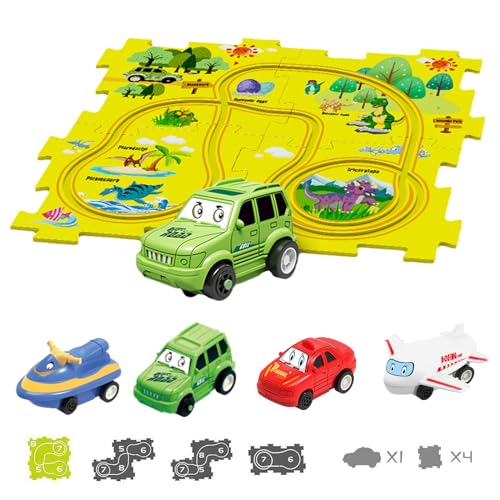 TrackMates Kids Car Track Set, Puzzle Track Car Play Set, Puzzle Kids Car Track Set, DIY Assembling Electric Race Car Track Set, 4 Themes - Stimulate Children's Creativity (Dinosaur-5PCS) von senmew