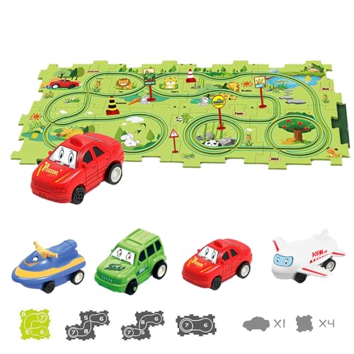 TrackMates Kids Car Track Set, Puzzle Track Car Play Set, Puzzle Kids Car Track Set, DIY Assembling Electric Race Car Track Set, 4 Themes - Stimulate Children's Creativity (Forest-15PCS) von senmew