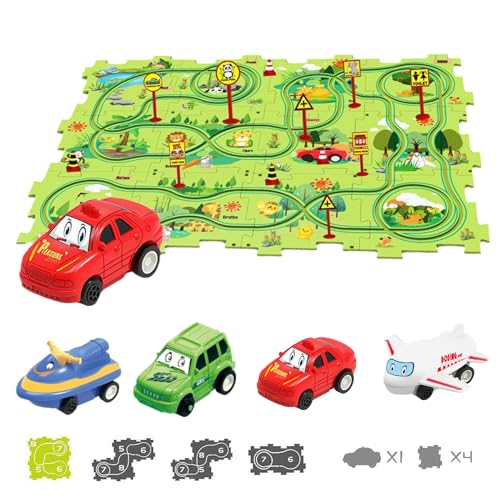 TrackMates Kids Car Track Set, Puzzle Track Car Play Set, Puzzle Kids Car Track Set, DIY Assembling Electric Race Car Track Set, 4 Themes - Stimulate Children's Creativity (Forest-25PCS) von senmew