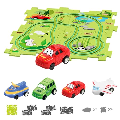 TrackMates Kids Car Track Set, Puzzle Track Car Play Set, Puzzle Kids Car Track Set, DIY Assembling Electric Race Car Track Set, 4 Themes - Stimulate Children's Creativity (Forest-5PCS) von senmew