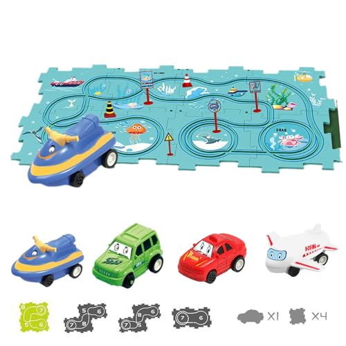 TrackMates Kids Car Track Set, Puzzle Track Car Play Set, Puzzle Kids Car Track Set, DIY Assembling Electric Race Car Track Set, 4 Themes - Stimulate Children's Creativity (Ocean-15PCS) von senmew