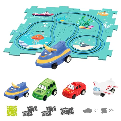 TrackMates Kids Car Track Set, Puzzle Track Car Play Set, Puzzle Kids Car Track Set, DIY Assembling Electric Race Car Track Set, 4 Themes - Stimulate Children's Creativity (Ocean-5PCS) von senmew