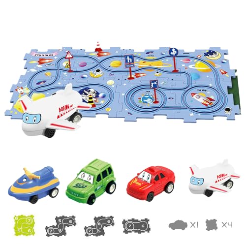 TrackMates Kids Car Track Set, Puzzle Track Car Play Set, Puzzle Kids Car Track Set, DIY Assembling Electric Race Car Track Set, 4 Themes - Stimulate Children's Creativity (Space-15PCS) von senmew