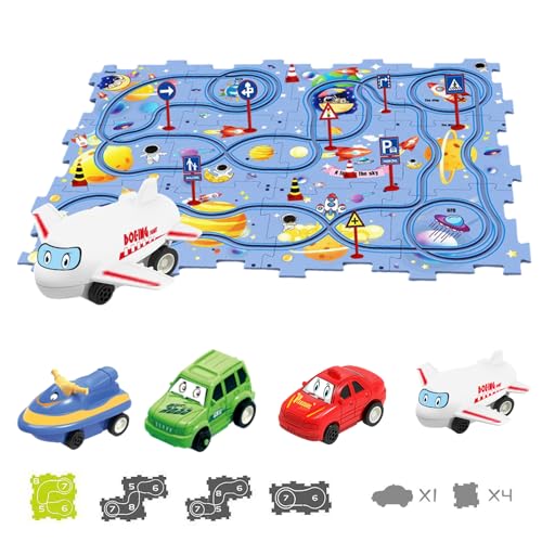 TrackMates Kids Car Track Set, Puzzle Track Car Play Set, Puzzle Kids Car Track Set, DIY Assembling Electric Race Car Track Set, 4 Themes - Stimulate Children's Creativity (Space-25PCS) von senmew